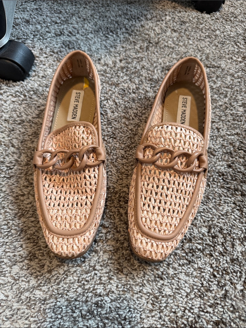 Steve Madden Woven Chain-Trim Slip-Ons in Light Tan